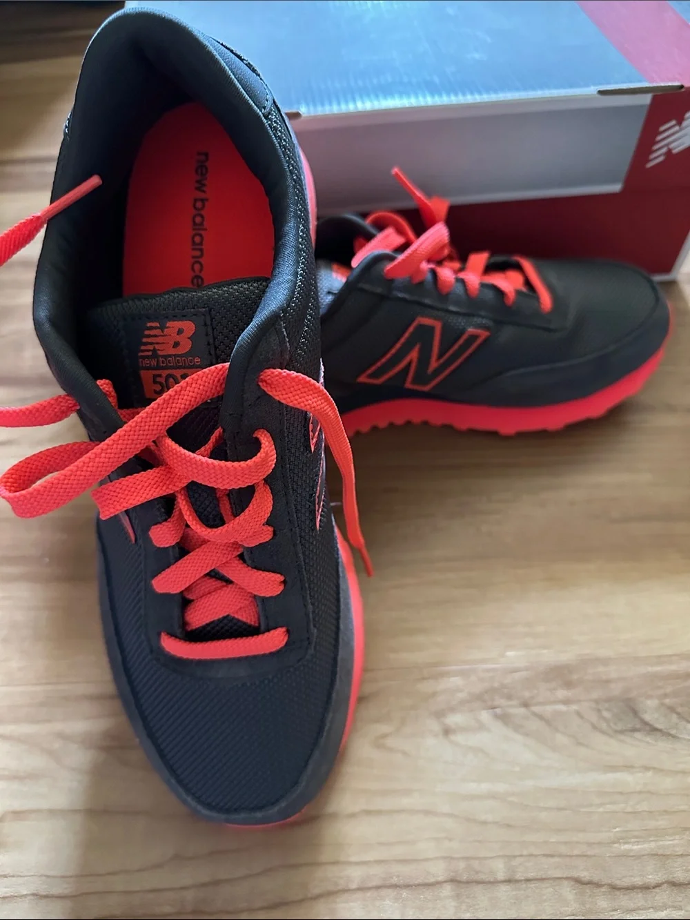 New Balance 501  Gray Sneakers with Bright Coral Accents